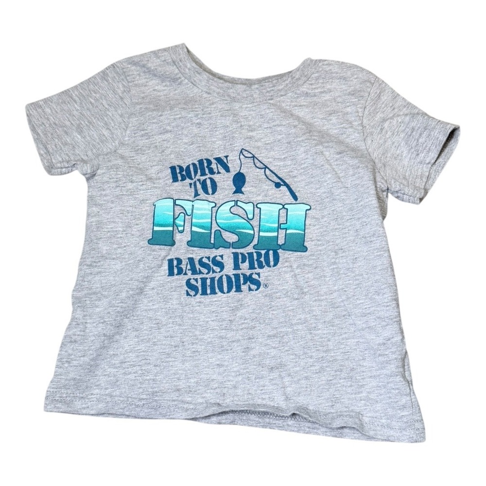 Bass Pro Shops T-Shirt Kids 18M Born To Fish Graphic Tee Gray Heather Cotton Tee